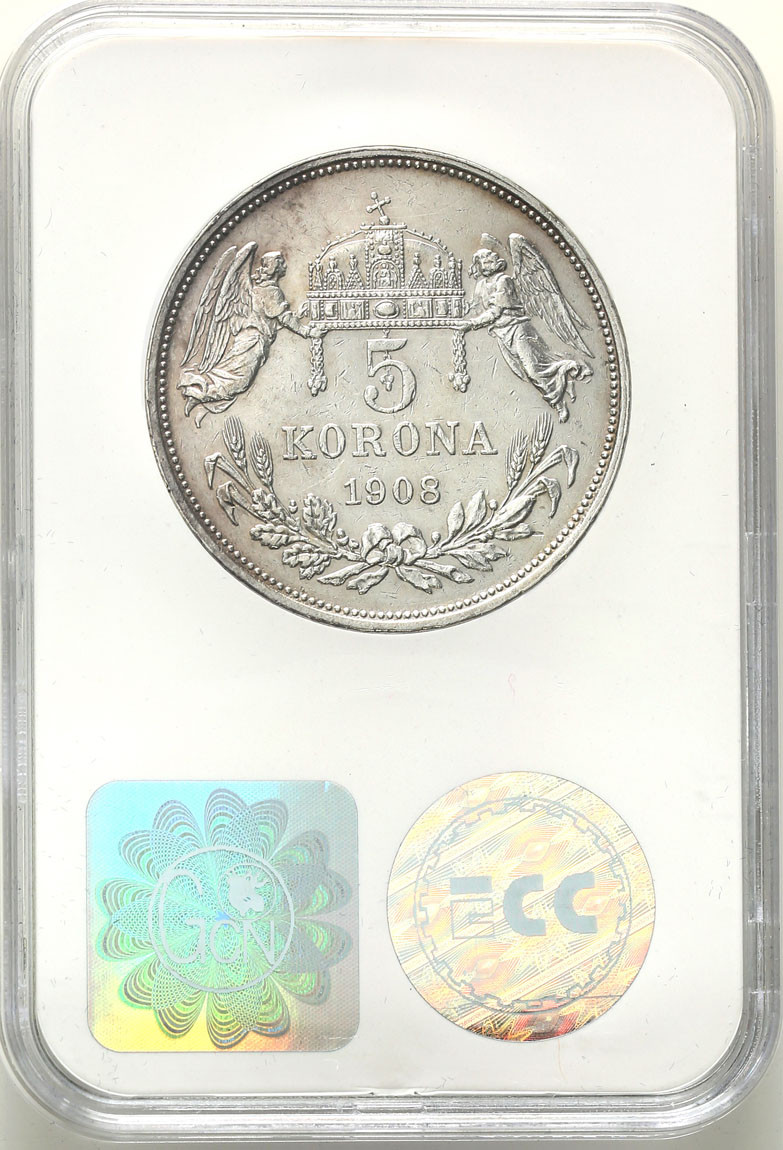 Węgry. 5 koron 1908 KB, Kremnica